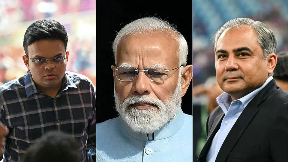 जय शाह, नरेंद्र मोदी, मोहसिन नकवी - भारत बनाम पाकिस्तान। छवि साभार: एएफपी