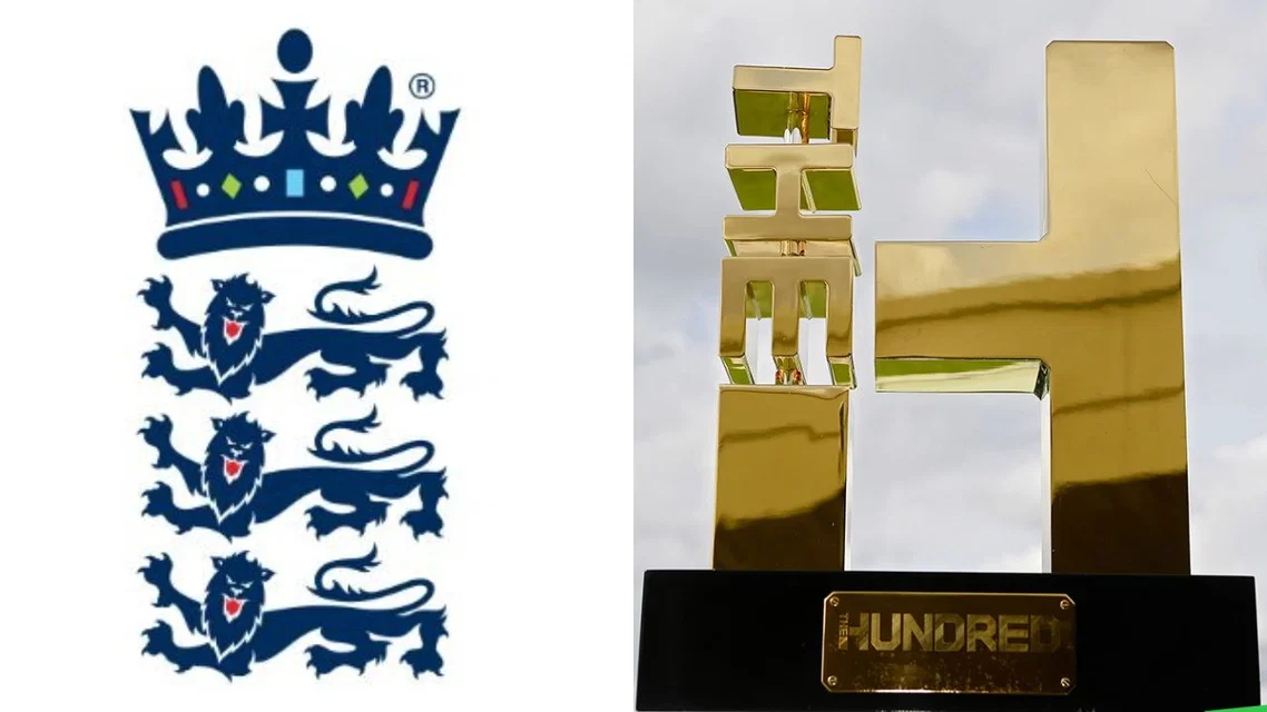 The ECB logo and The Hundred Trophy [Source: Official X handles of ECB and The Hundred]
