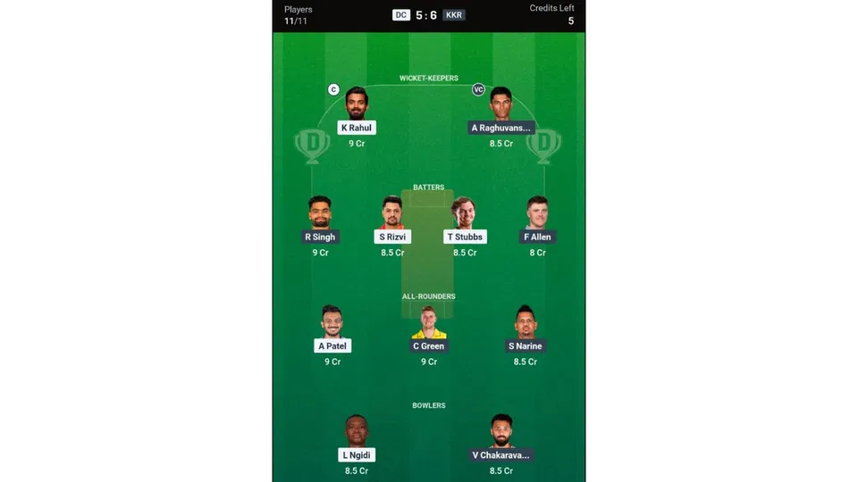 DC vs KKR, IPL 2026: Dream11 Team 1 [Source: @Dream11 App]