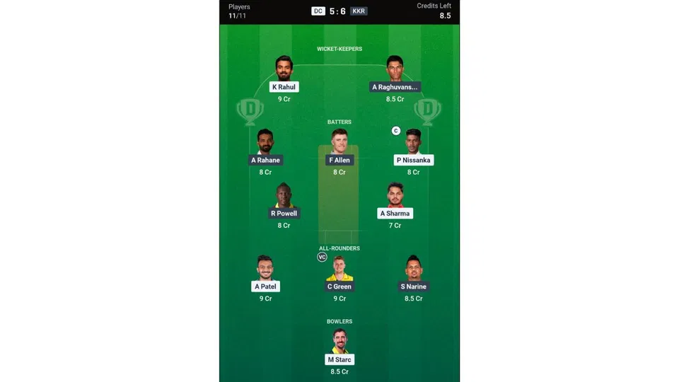 DC vs KKR, IPL 2026: Dream11 Team 2 [Source: @Dream11 App]