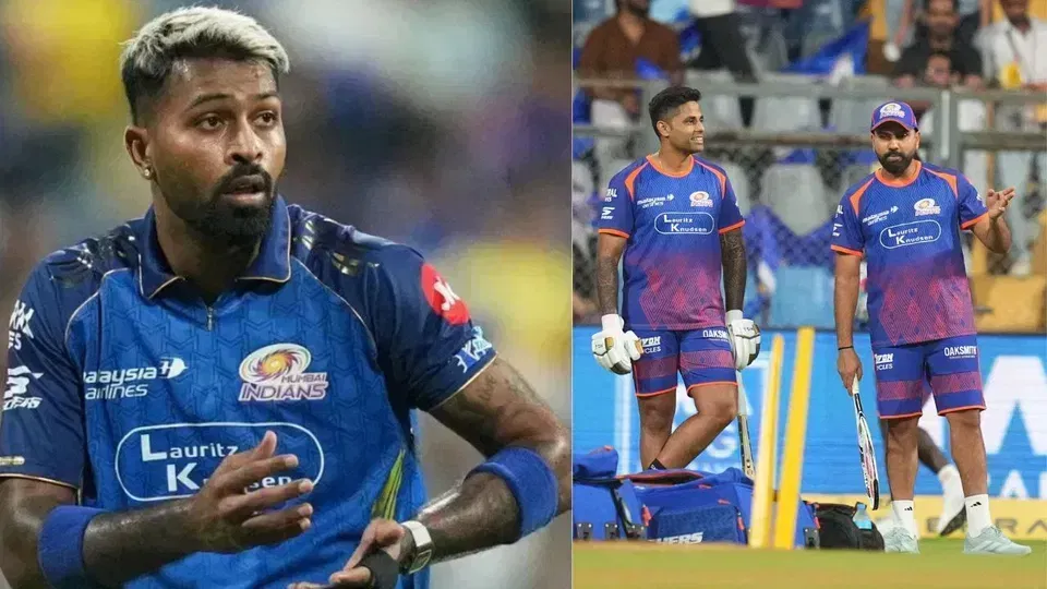 हार्दिक पंड्या, सूर्यकुमार यादव और रोहित शर्मा (स्रोत: एपी)