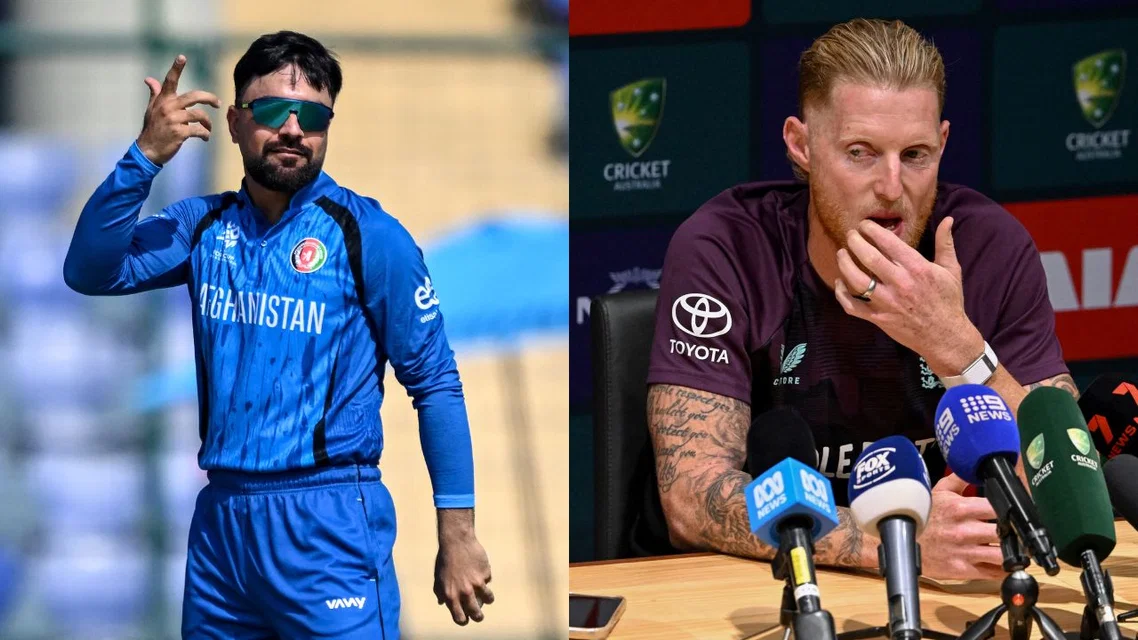 Rashid Khan Ben Stokes for Afghanistan and England. Image Credits: AFP
