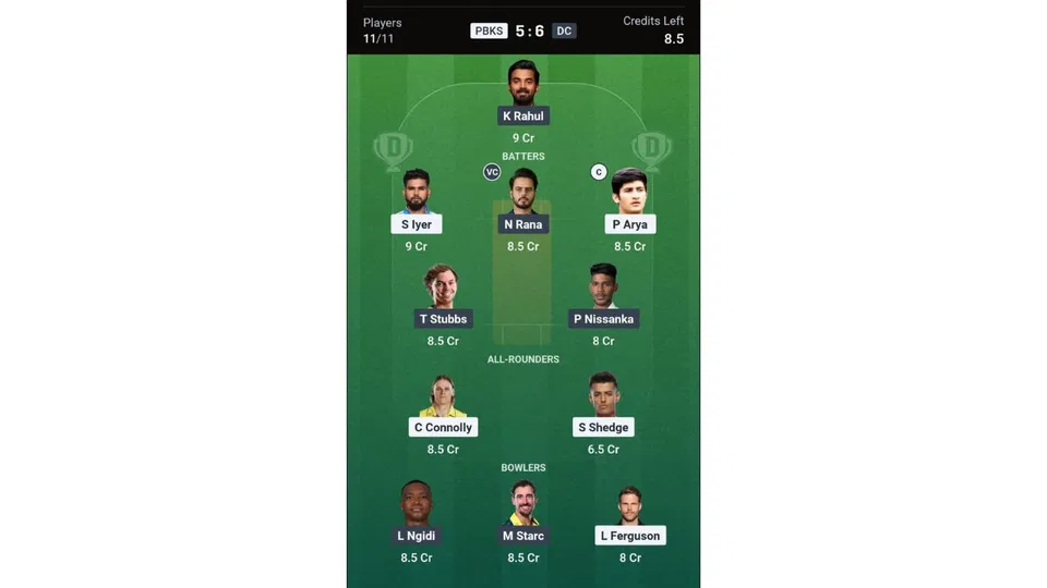 PBKS Vs DC Dream11 Prediction team 2 [Source: Dream11 app]