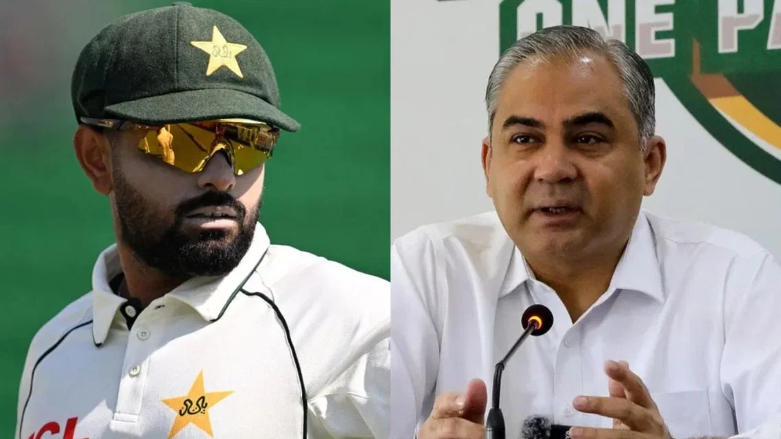 Babar Azam and Mohsin Naqvi [Source: AFP]