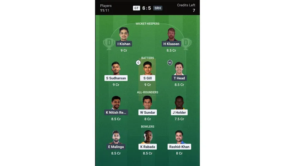 GT Vs SRH Dream11 prediction team 1 [Source: Dream11 app]