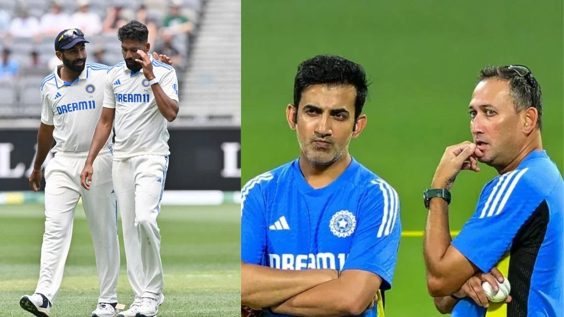 &nbsp;Jasprit Bumrah, Mohammed Siraj, Ajit Agarkar and Gautam Gambhir [Source: AFP]