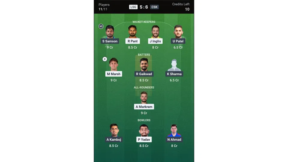 LSG Vs CSK Dream11 prediction team 1 [Source: Dream11 app]