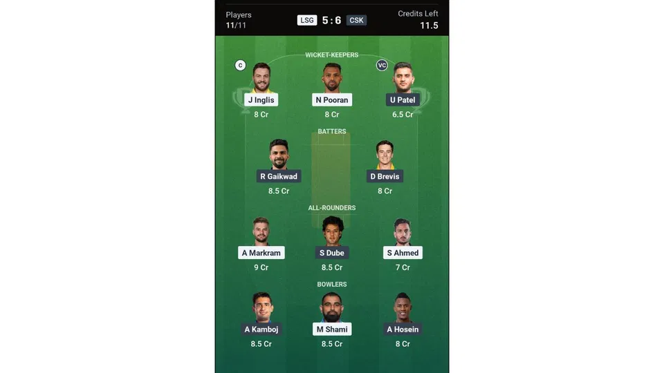 LSG Vs CSK Dream11 prediction team 2 [Source: Dream11 app]