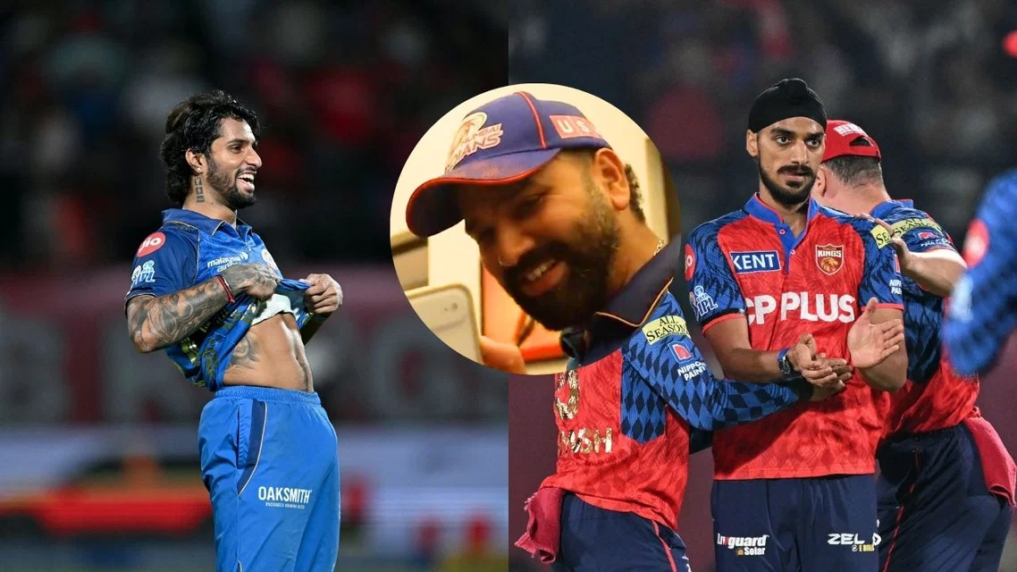 Tilak Varma Arshdeep Singh Rohit Sharma for PBKS vs MI. Image Credits: AFP/MI