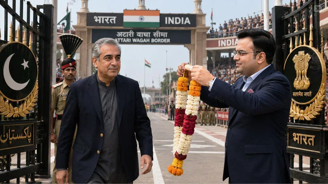 Jay Shah Welcoming Pakistan's Mohsin Naqvi in India. Image Credits: ChatGPT