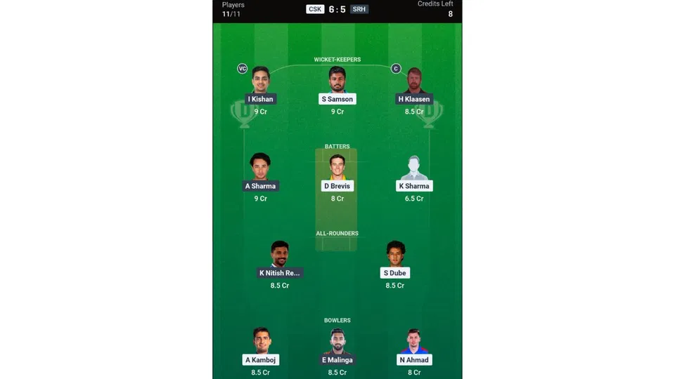 CSK vs SRH, IPL 2026: Dream11 Team 2 [Source: @Dream11 App]