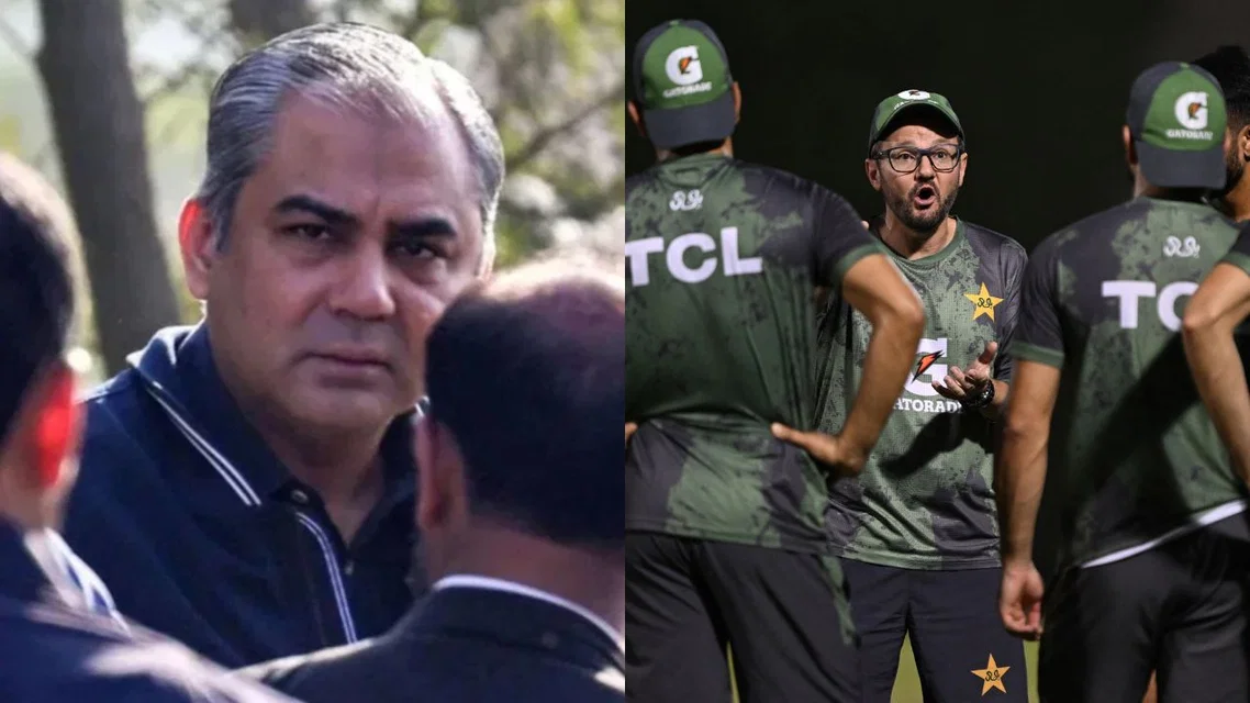 Mohsin Naqvi Mike Hesson for Pakistan Cricket Team, PCB. Image Credits: AFP