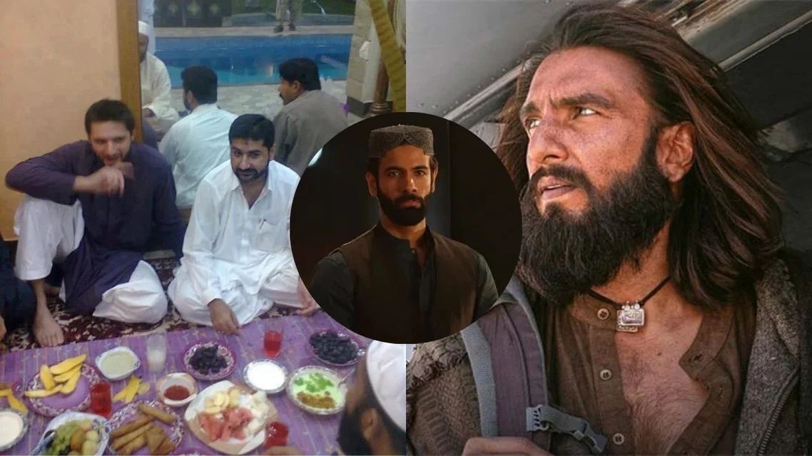 Shahid Afridi with Uzair Baloch Ranveer Singh in Dhurandhar. Image Credits: X