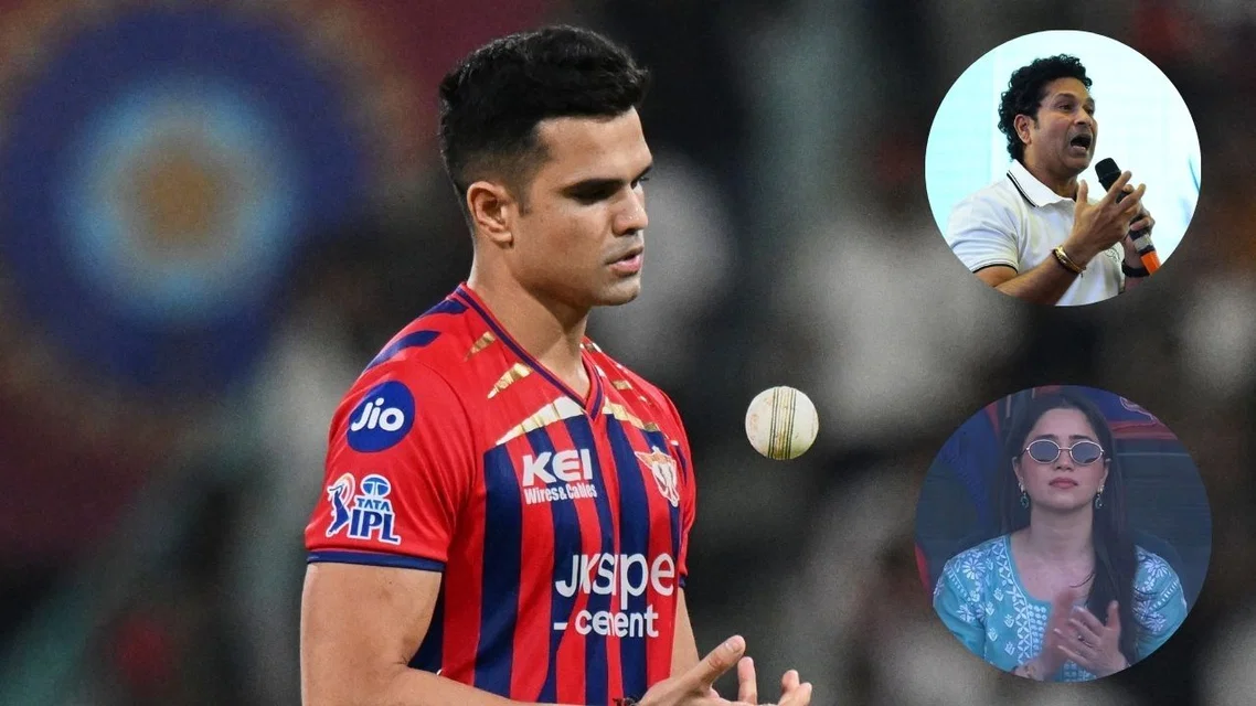 Arjun Tendulkar Sachin Tendulkar Sara Tendulkar. Image Credits: AFP/X