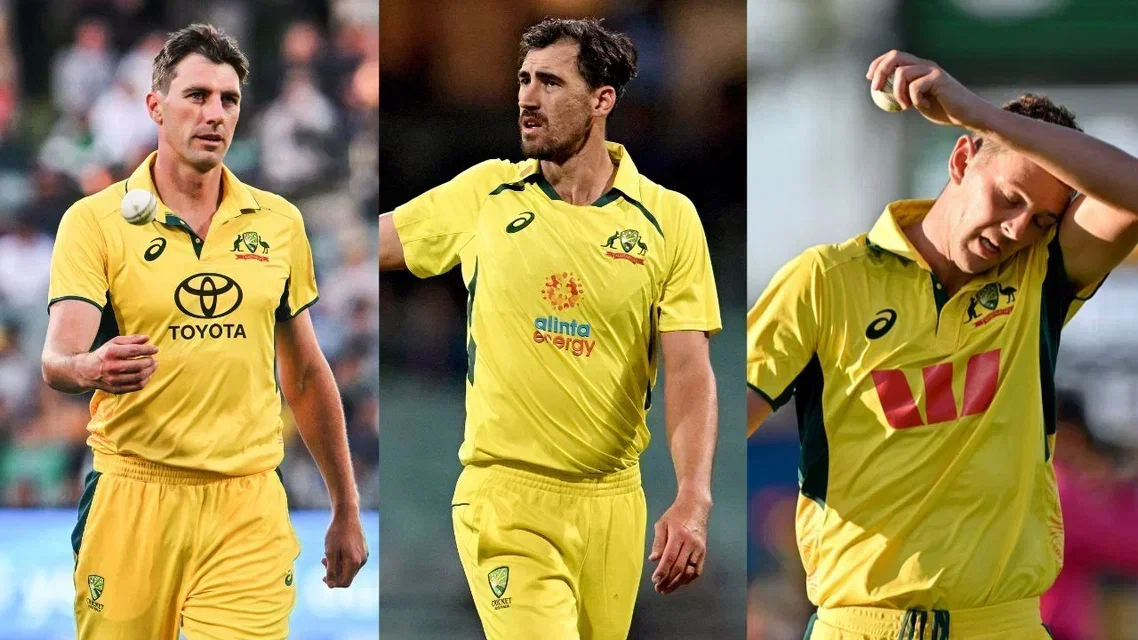 Cummins, Starc and Hazlewood in frame. Image Credits- AFP