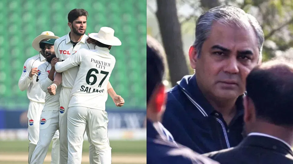 मोहसिन नकवी के साथ पाकिस्तानी टीम। तस्वीर साभार: एएफपी