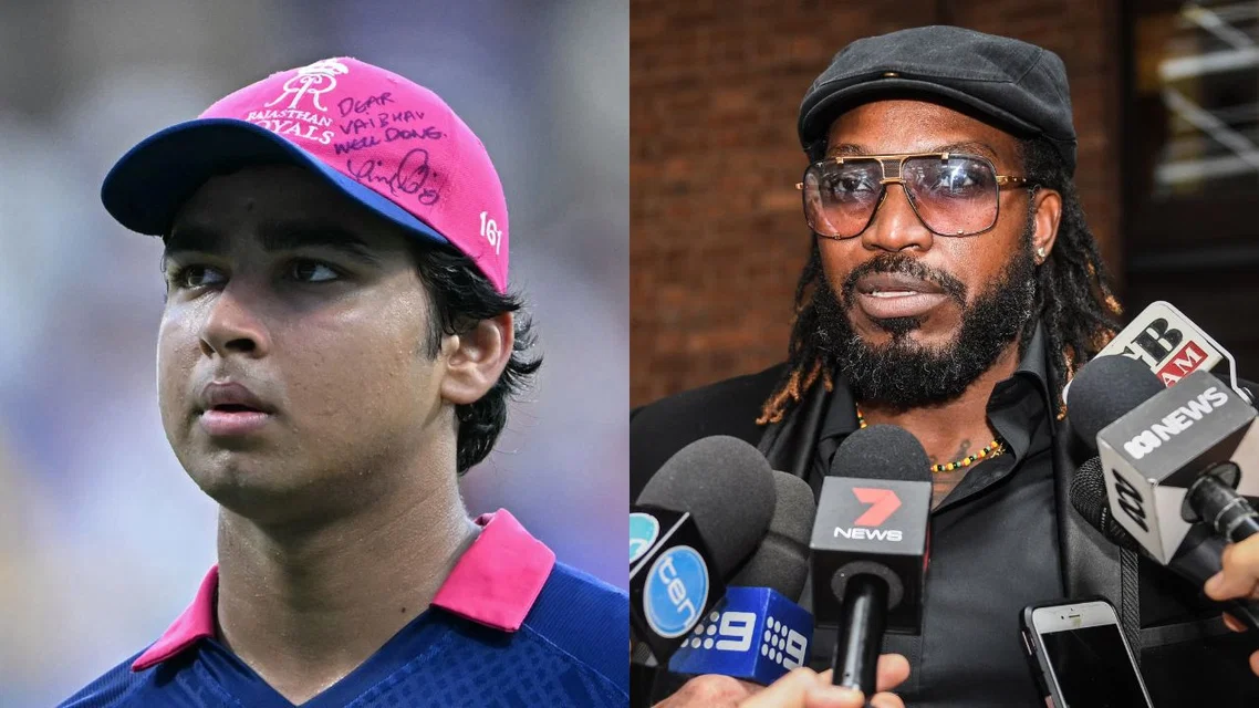 Chris Gayle reacts as Vaibhav Sooryavanshi breaks his record [Source: AFP, EPA]