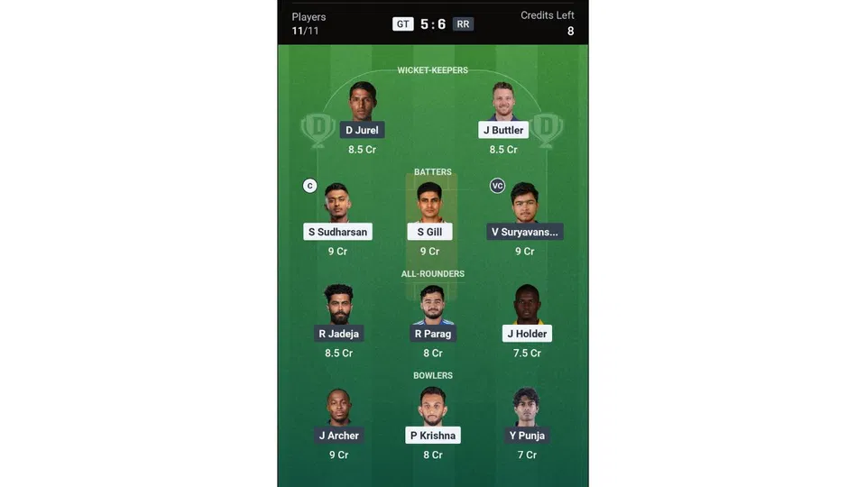 GT vs RR Dream11 prediction Team 2 [Source: Dream11 app]