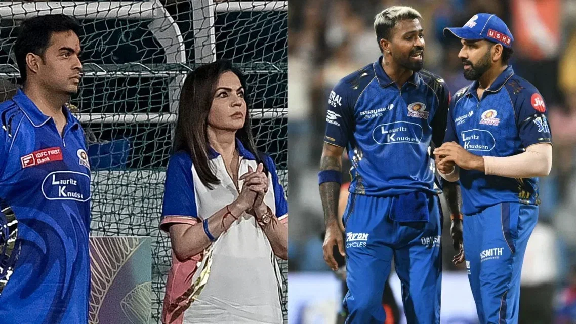 Nita Ambani and Hardik Pandya, Rohit Sharma [Source: AFP]