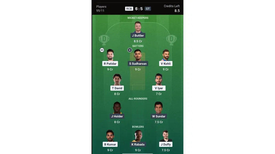 RCB Vs GT Dream11 prediction team 2 [Source: Dream11 app]