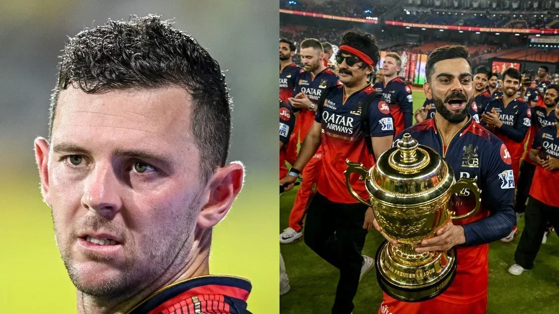 Josh Halzewood & Kohli celebrating IPL trophy (Source: AFP)
