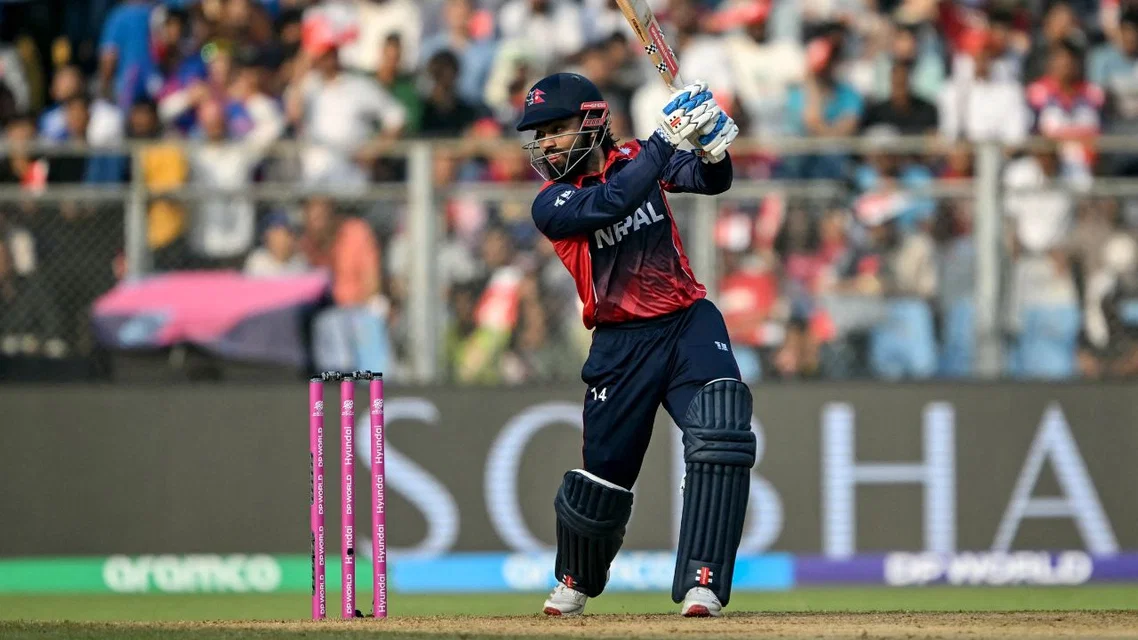 Kushal Bhurtel in action [Source: AFP]