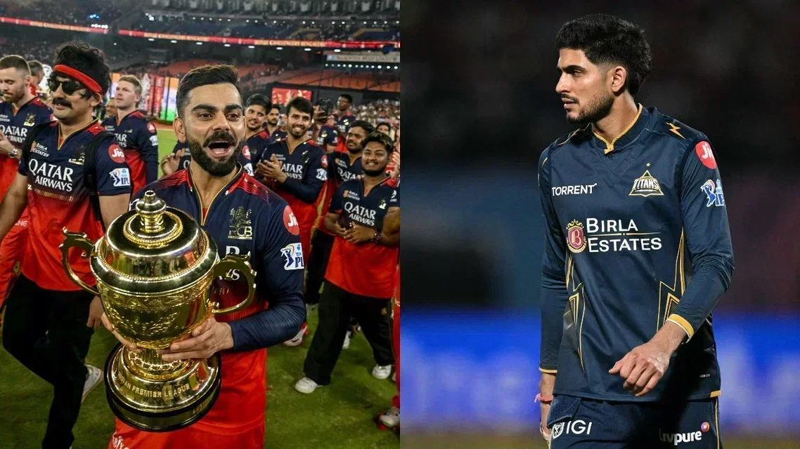 Virat Kohli with IPL Troohy for RCB Shubman Gill for GT. Image Credits: AFP