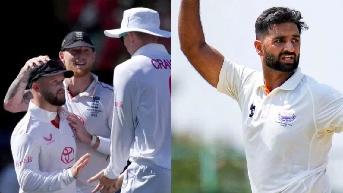 England team and Auqib Nabi [Source: AFP, x]