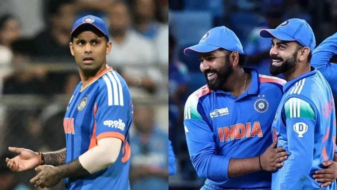 Suryakumar Yadav and Rohit Sharma with Virat Kohli [Source: AFP]