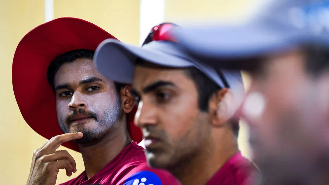 Shreyas Iyer with Gautam Gambhir for Delhi in IPL 2018. Image Credits- AFP
