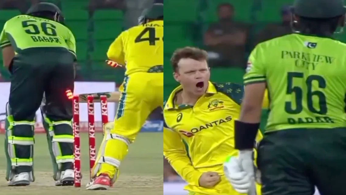 Matthew Kuhnemann gets pumped out after Babar Azam's dismissal. PC- screengrab