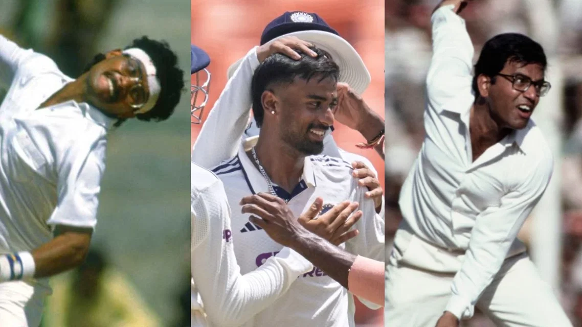 Narendra Hirwani Manav Suthar Dilip Doshi. [Source - AP/X.com]