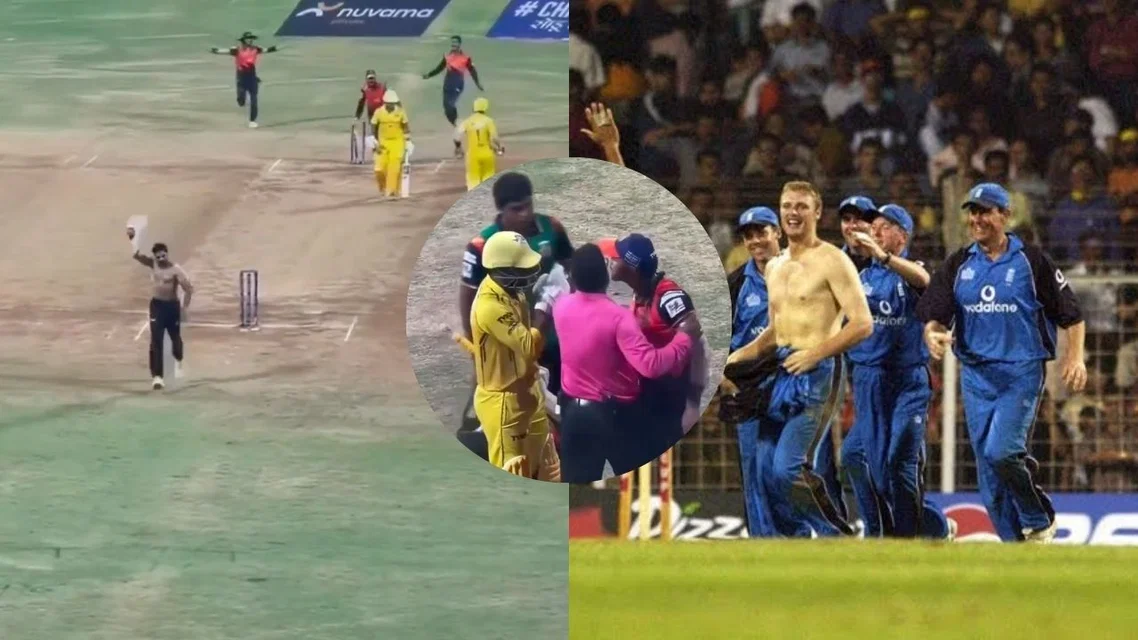Mumbai T20 Fight Andrew Flintoff Celebration. Image Credits: X