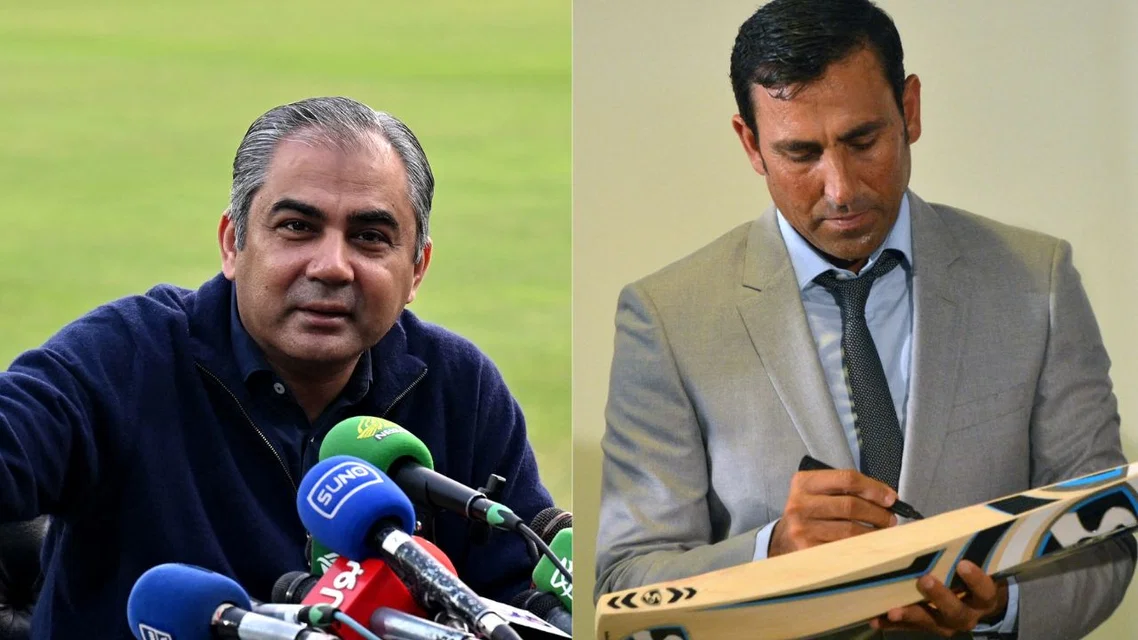 Mohsin Naqvi and Younis Khan - (Source: AFP)