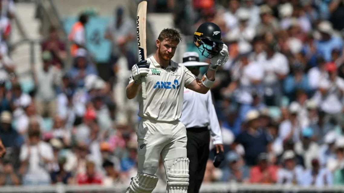 Glenn Phillips celebrating his century vs England [Source: AFP]
