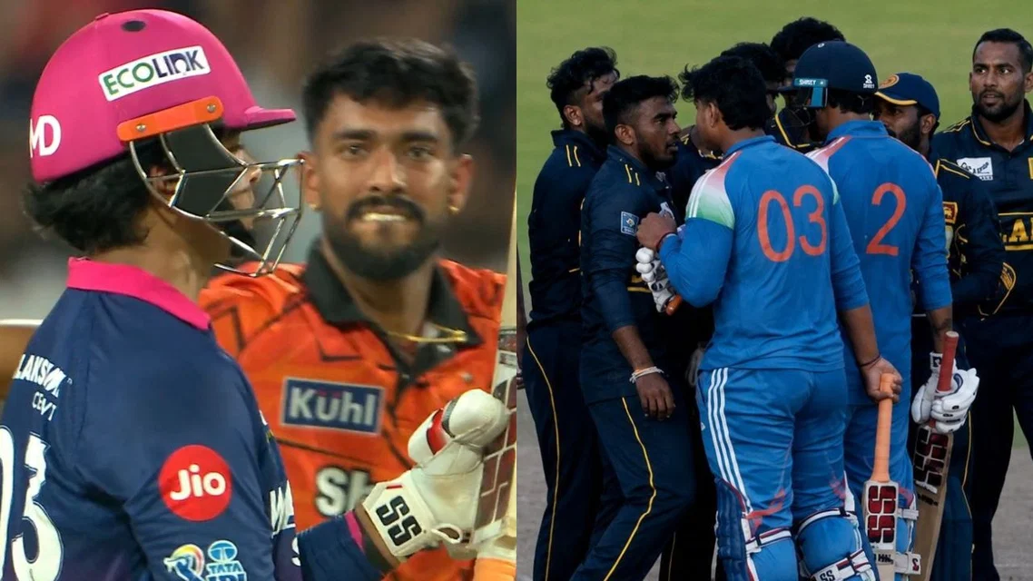 Vaibhav Sooryavanshi with Praful Hinge and Sri Lanka A players [Source: screengrab]