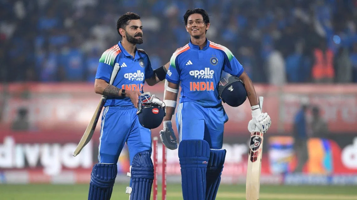 Virat Kohli with Yashasvi Jaiswal during IND vs SA ODI in Visakhapatnam. PC- AFP