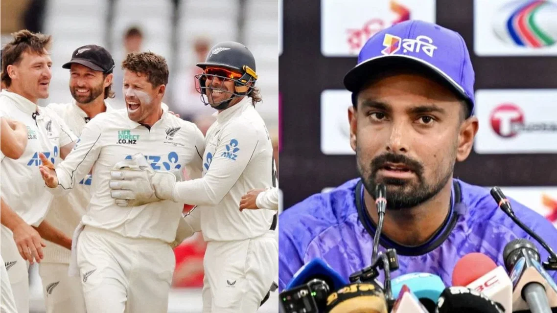 New Zealand team and Litton Das [Source: @BlackCaps/x, AFP]
