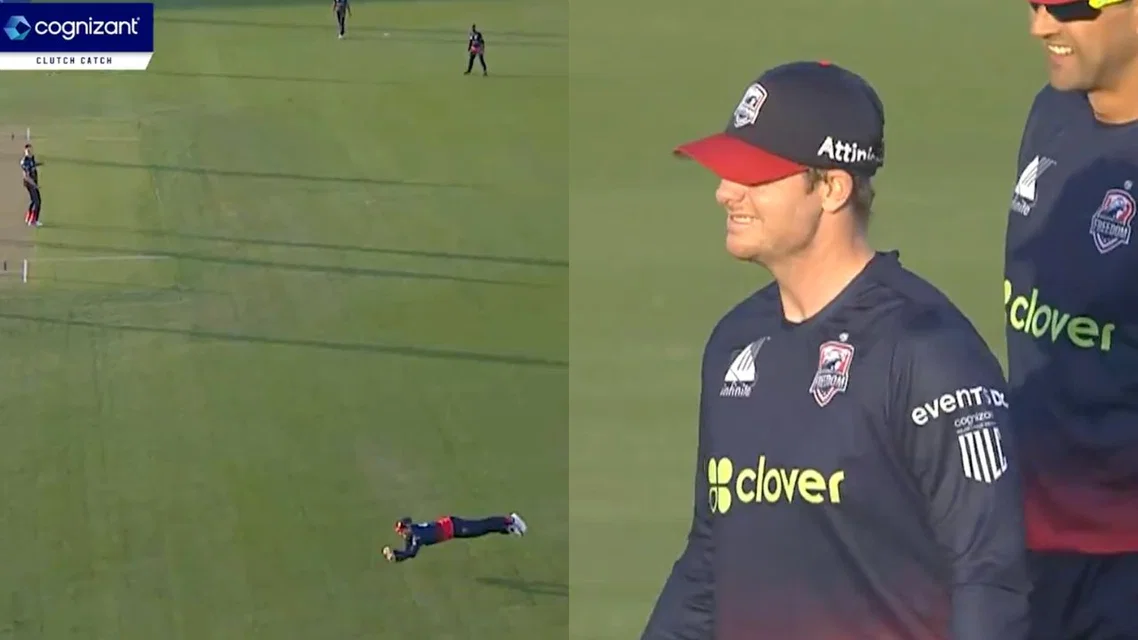 Steve Smith taking a beauty in MLC 2026 (Source: Screengrab from MLC's X handle)