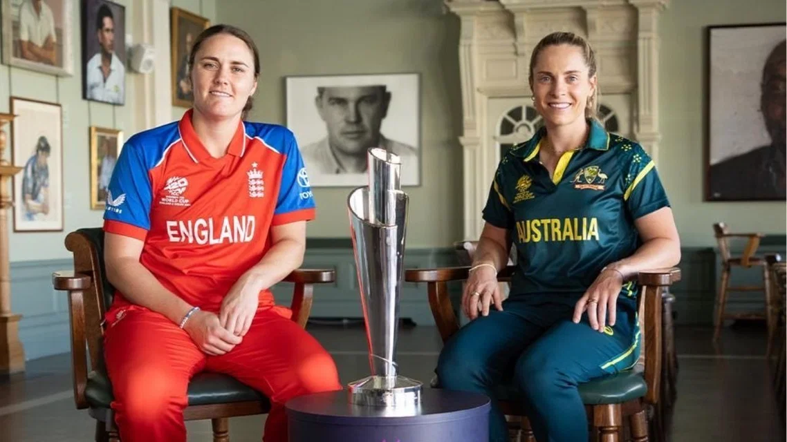 England & Australia captains with T20 WC trophy | Source- ICC