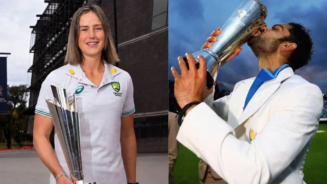 In frame: Ellyse Perry and Virat Kohli with ICC trophy (Source: AFP & ICC)