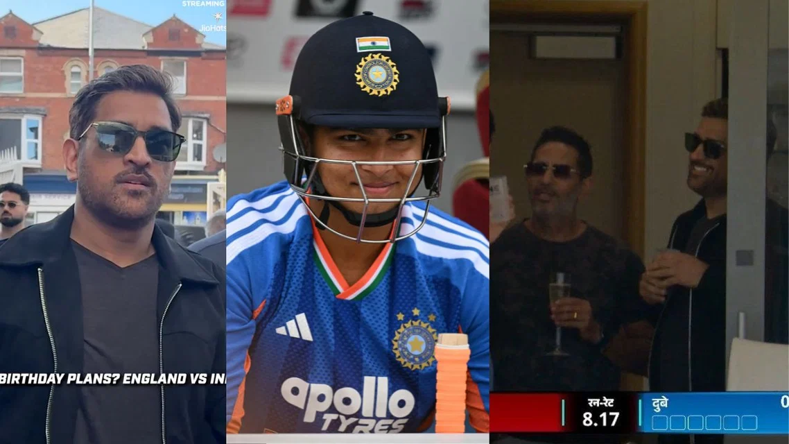 MS Dhoni and Vaibhav Sooryavanshi in frame. PC-AFP/Screengrab