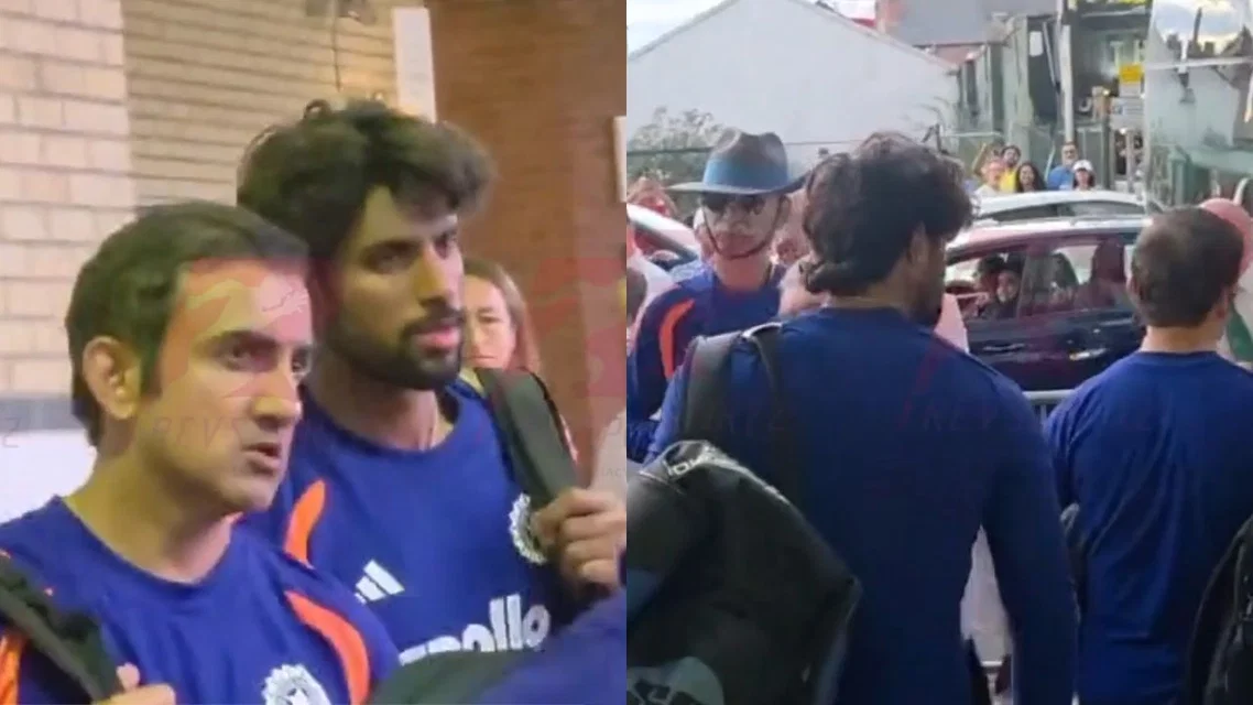 Gautam Gambhir and Tilak Varma in front of mob [Source: @RevSportz/X]