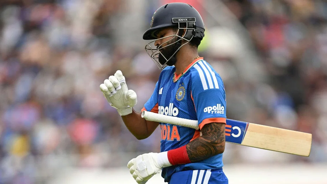 A dejected Shreyas Iyer after losing his wicket vs England (Source: AFP)