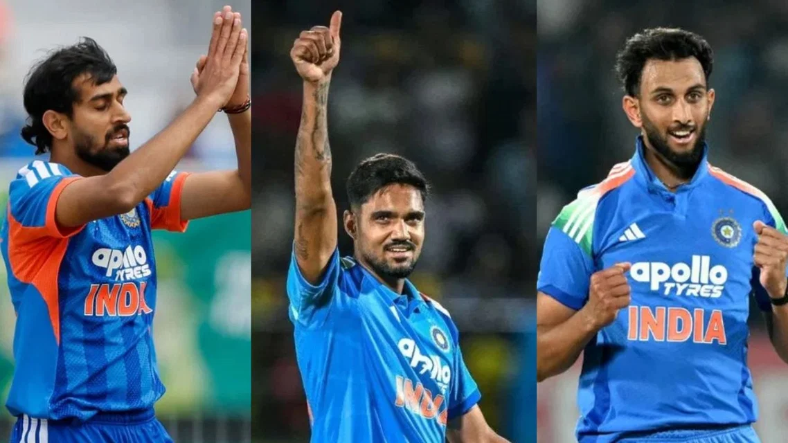 Prince Yadav, Gurnoor Brar and Prasidh Krishna [Source: AFP]