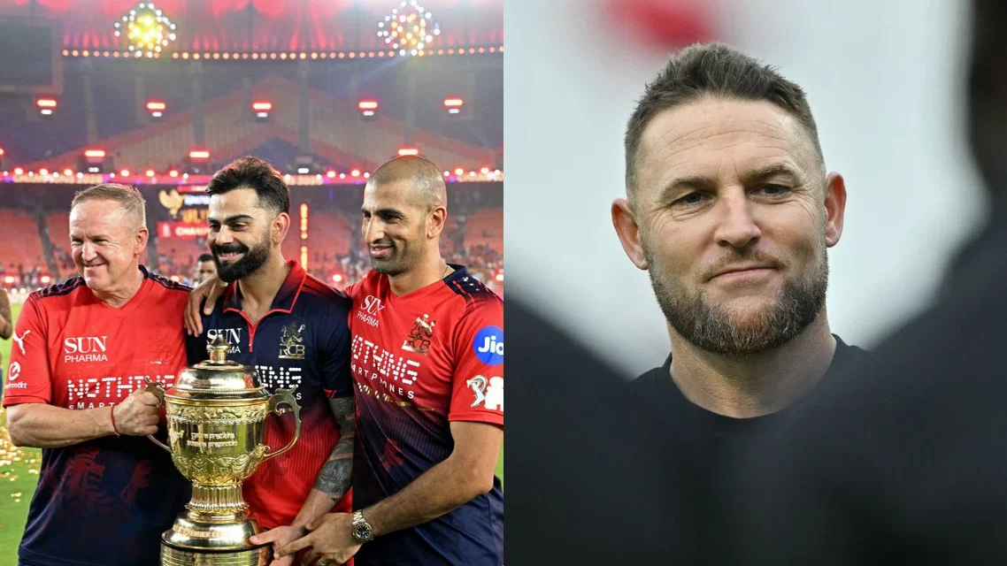 RCB coaching staff with Virat Kohli (L) & Brendon McCullum (Source: AFP Photos)