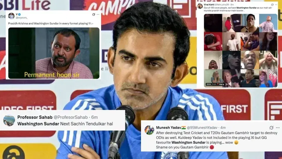 "Gambhir Quota": Head Coach Trolled After Bizarre Washington Sundar Call In IND vs ENG 1st ODI 2026 "Gambhir Quota": Head Coach Trolled After Bizarre Washington Sundar Call In IND vs ENG 1st ODI 2026