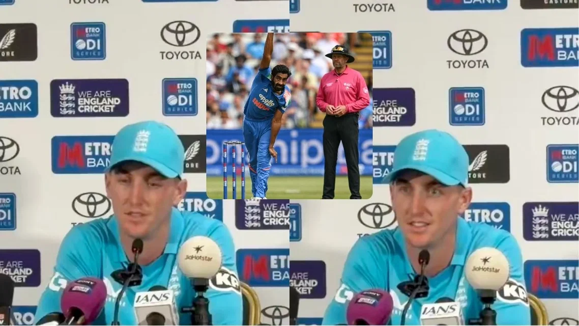 Harry Brook attending press conference, Jasprit Bumrah. (Source: X/AFP Photos)