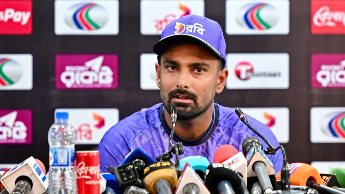 Litton Das at press conference (Source: AFP Photos)