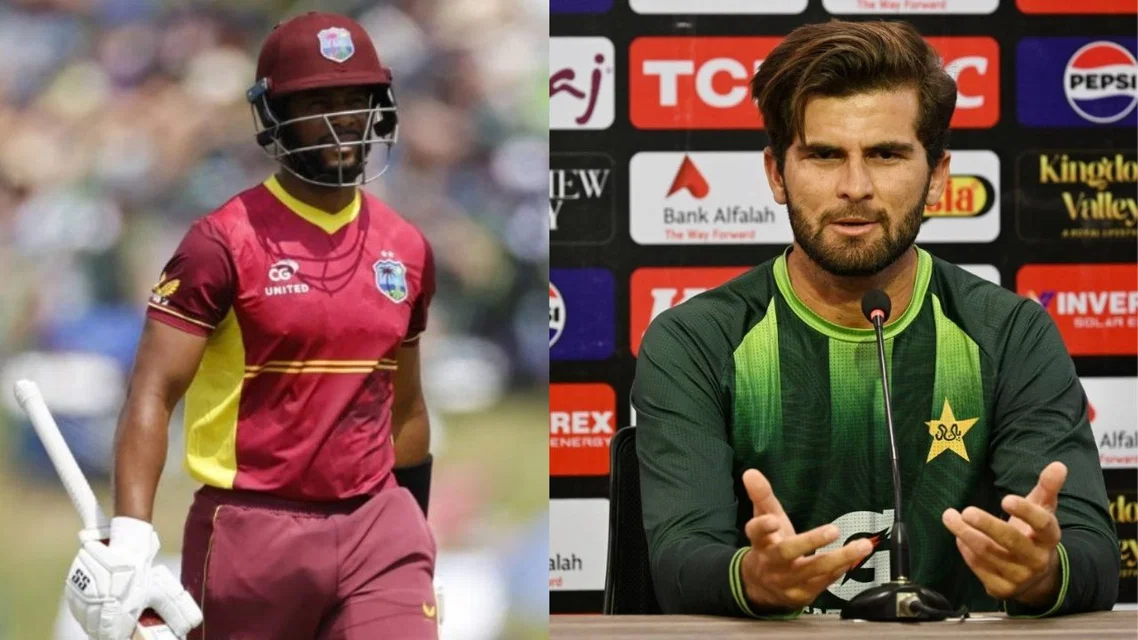 In frame: Shai Hope and Shaheen Shah Afridi (Source: AFP)